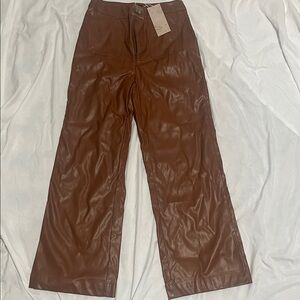 Women's Brown Faux Leather Trousers